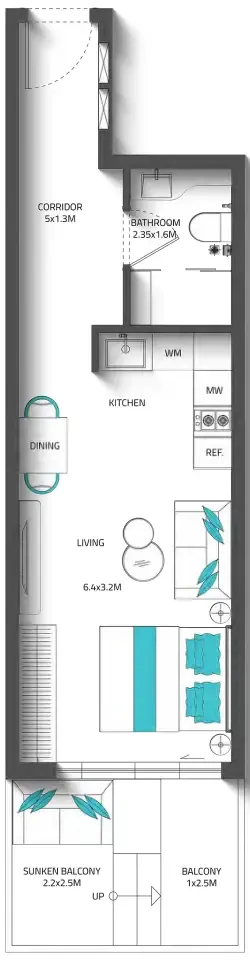 Reef 996 Studio floor plan, 456 – 457 sqft