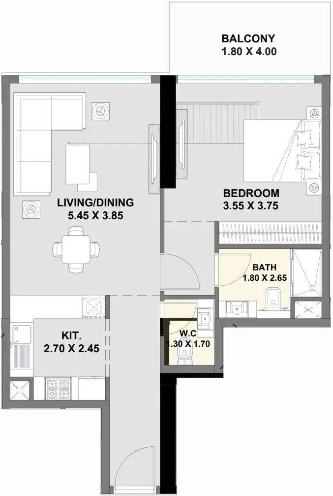 Ayaan Heights 1 1 bed floor plan, 777 sqft