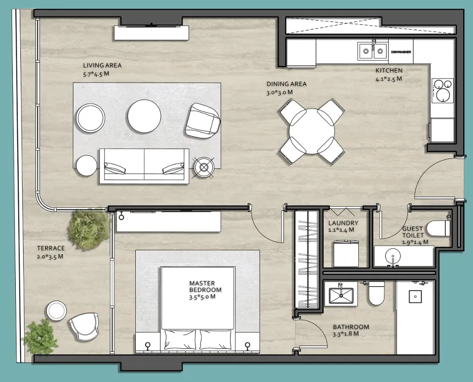 Vistal by Victoria Swarovski 1 bed floor plan, 716 – 898 sqft
