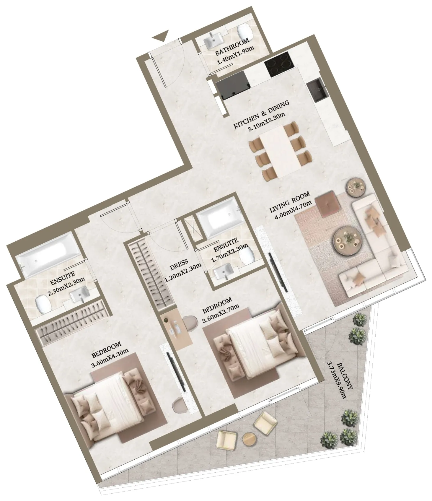 Arthouse Hills 2 bed floor plan, 1,200 – 1,500 sqft