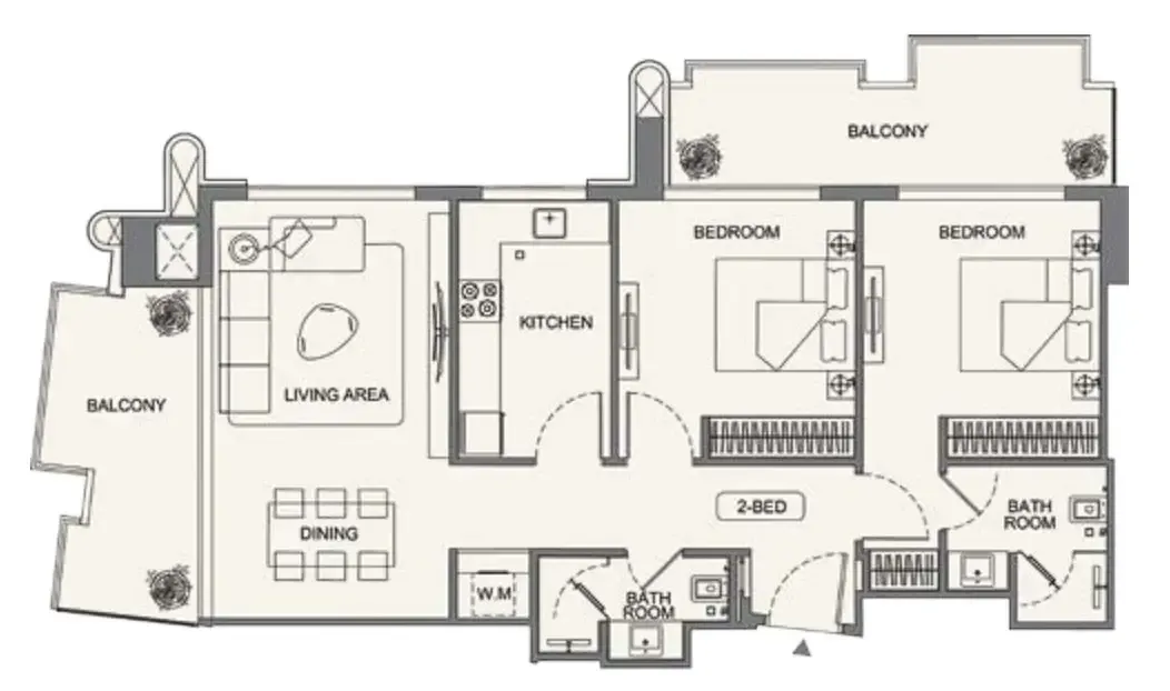 Binghatti Wraith 2 bed floor plan, 1,113 – 1,116 sqft