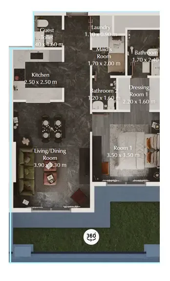 Bab Al Qasr Garden Residences 65 1 bed floor plan, 891 sqft