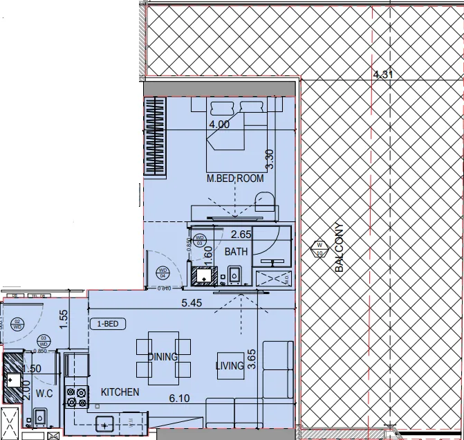 Binghatti Starlight 1 bed floor plan, 1,195 sqft