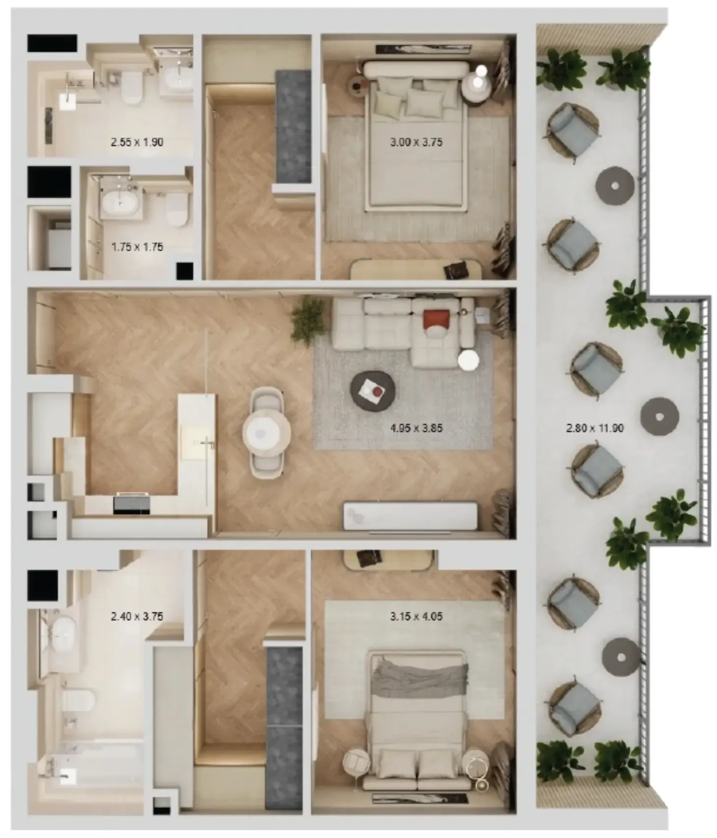 Arisha Terraces 2 bed floor plan, 1,279 sqft