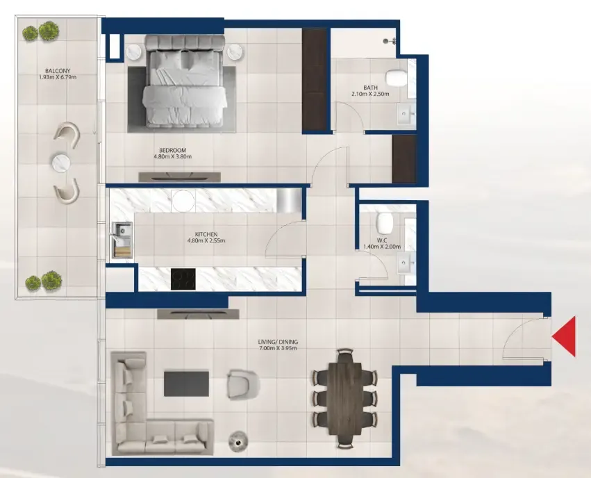 Al Vista 1 bed floor plan, 1,076 sqft
