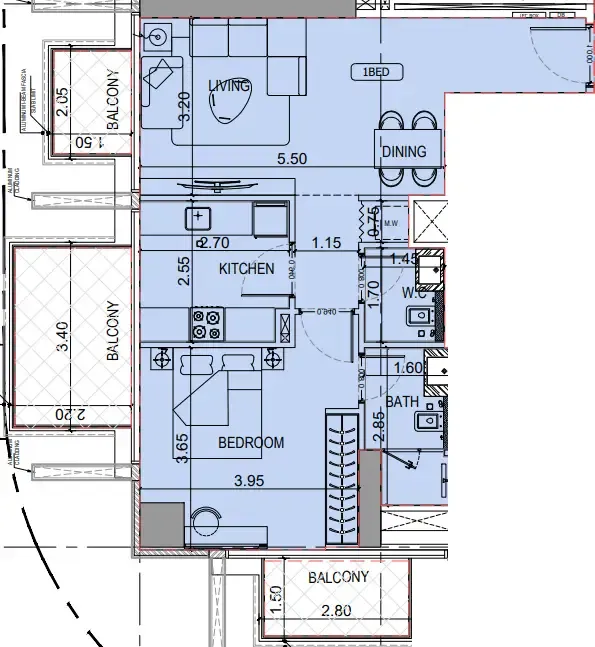 Binghatti Luxuria 1 bed floor plan, 755 sqft
