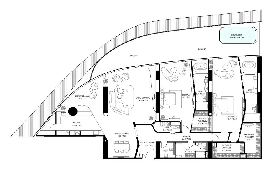 Bugatti Residences by Binghatti 2 bed floor plan, 4,444 sqft