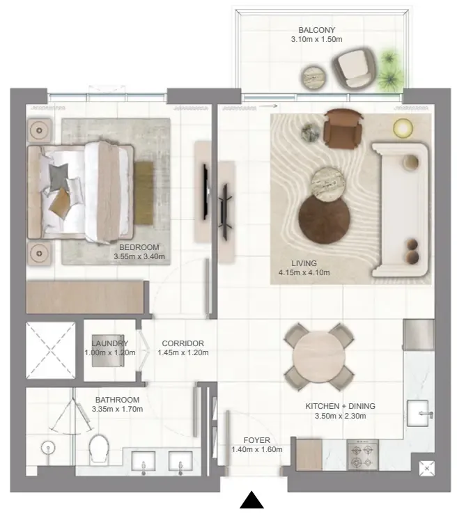 Golf Vale 1 bed floor plan, 676 sqft