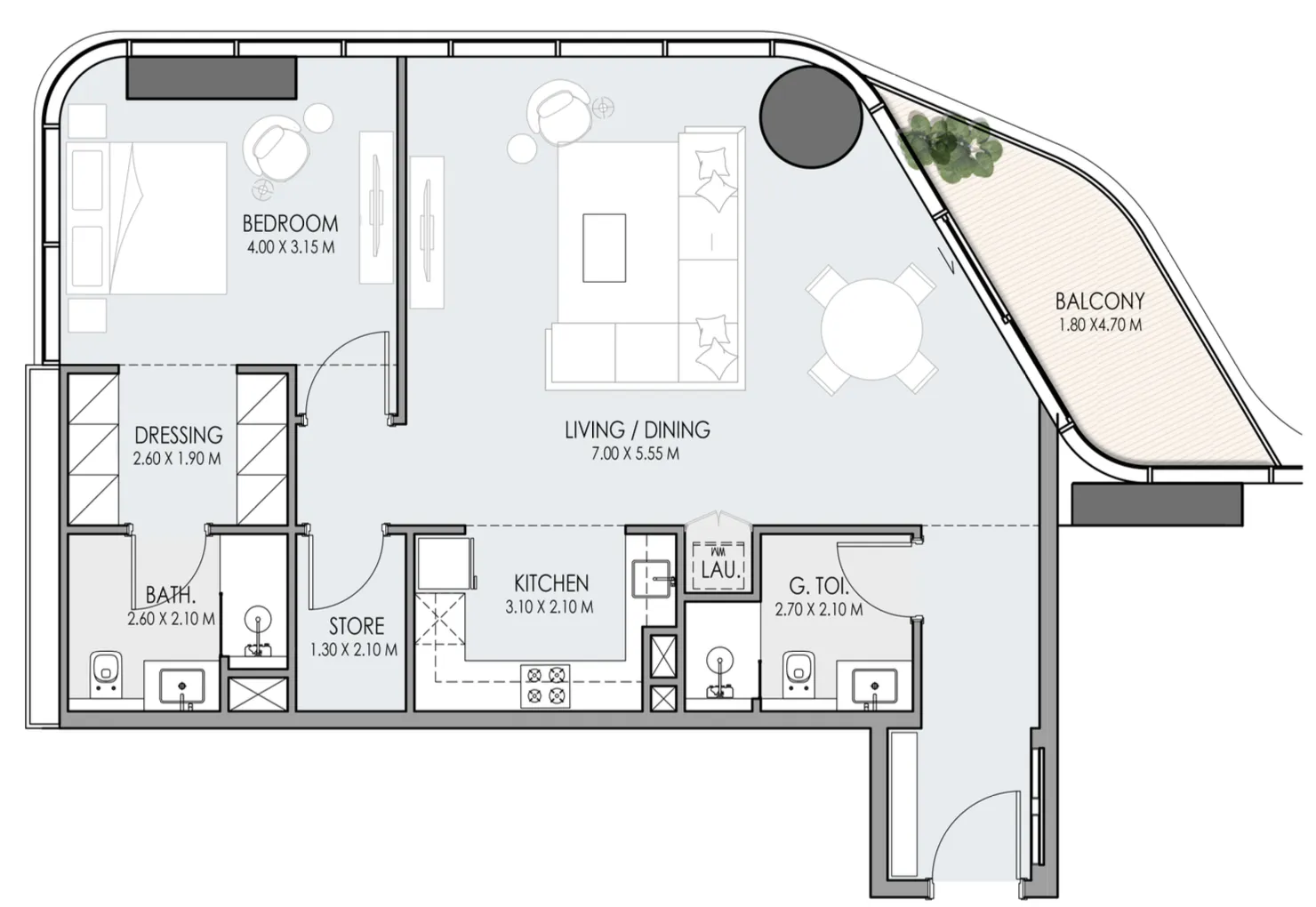 Do Hotels and Residences 1 bed floor plan, 1,091 sqft