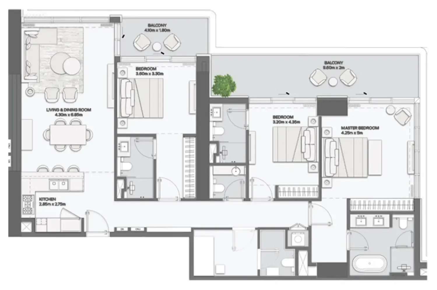 Mansory Residences by Amaal 3 bed floor plan, 1,986 sqft