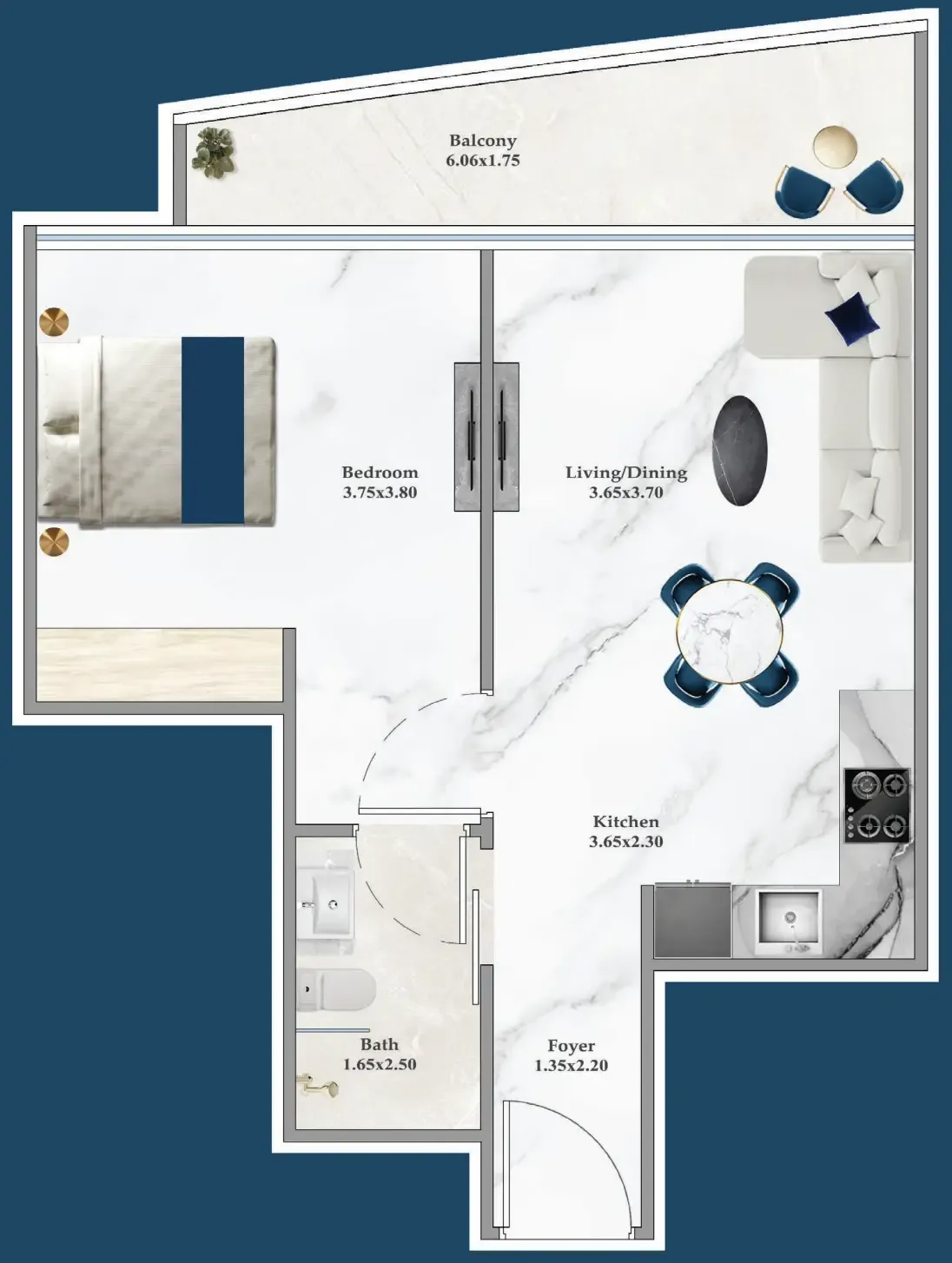 Serenz 1 bed floor plan, 575 sqft
