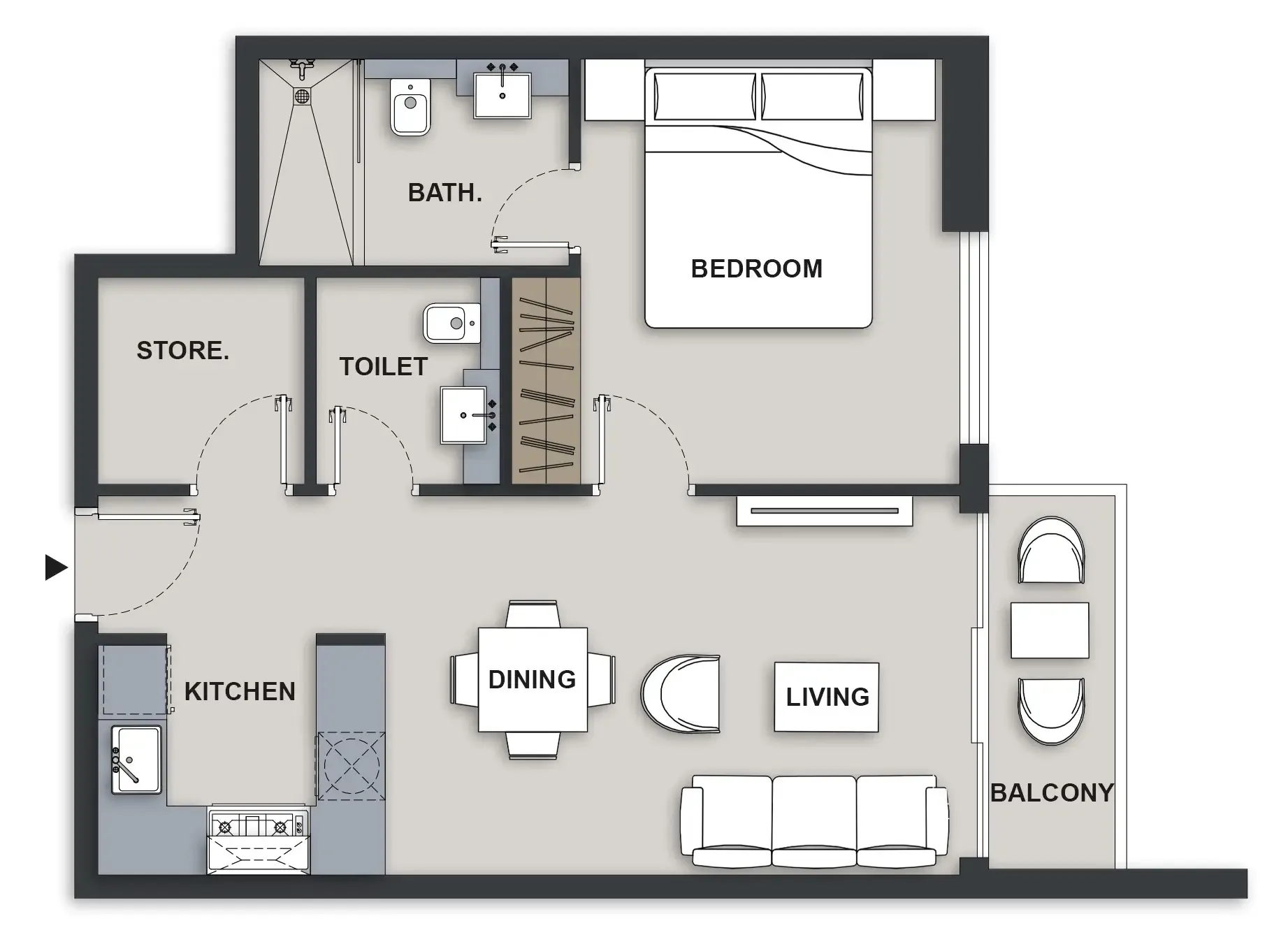 Maison Elysee III 1 bed floor plan, 623 sqft