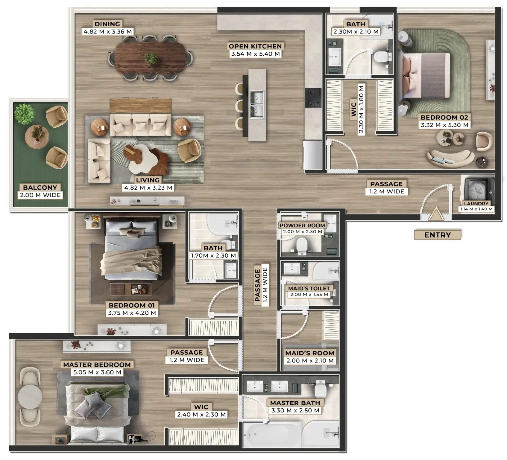 Firoza 3 bed floor plan, 2,021 sqft