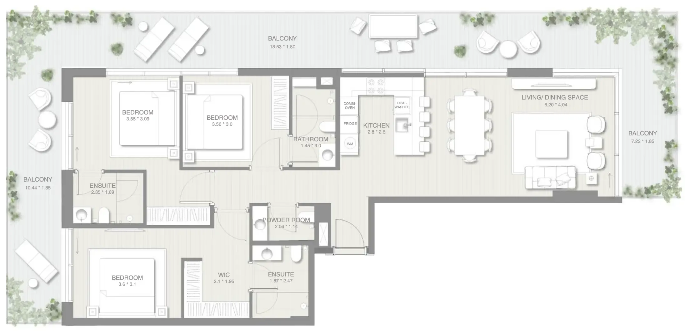 Sol Levante 3 bed floor plan, 1,993 sqft