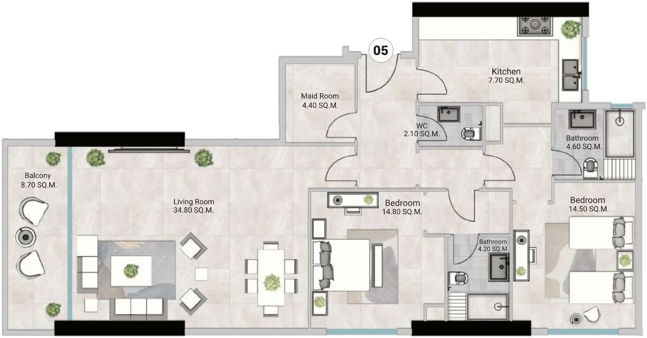 Oasis Tower 3 2 bed floor plan, 1,829 sqft