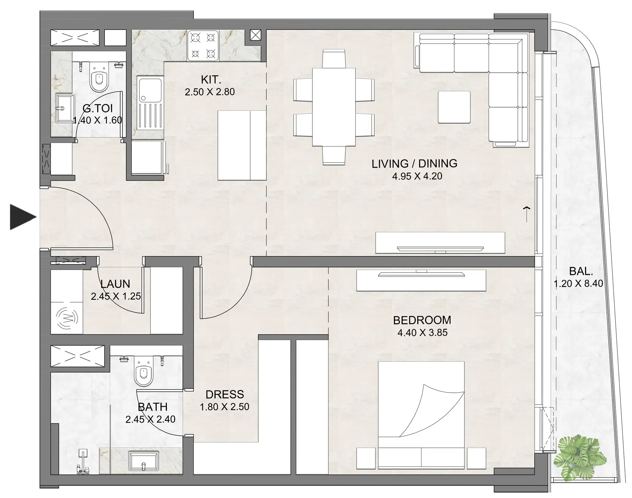 Luzora Residence 1 bed floor plan, 930 sqft