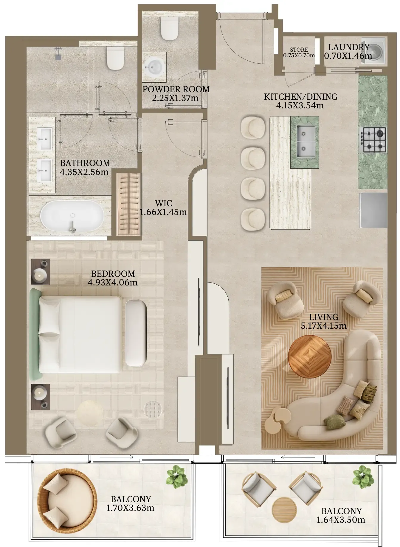 Nasim Al Bahr Residences 1 bed floor plan, 1,033 sqft