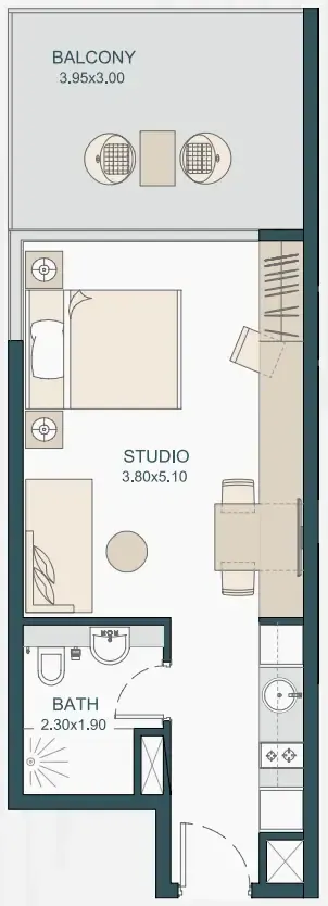 Tria Studio floor plan, 485 sqft