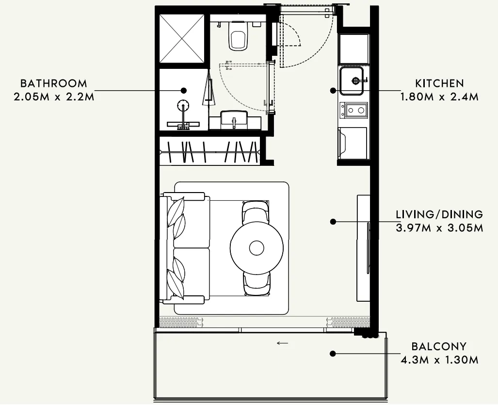 Azizi Milan Studio floor plan, 323 sqft