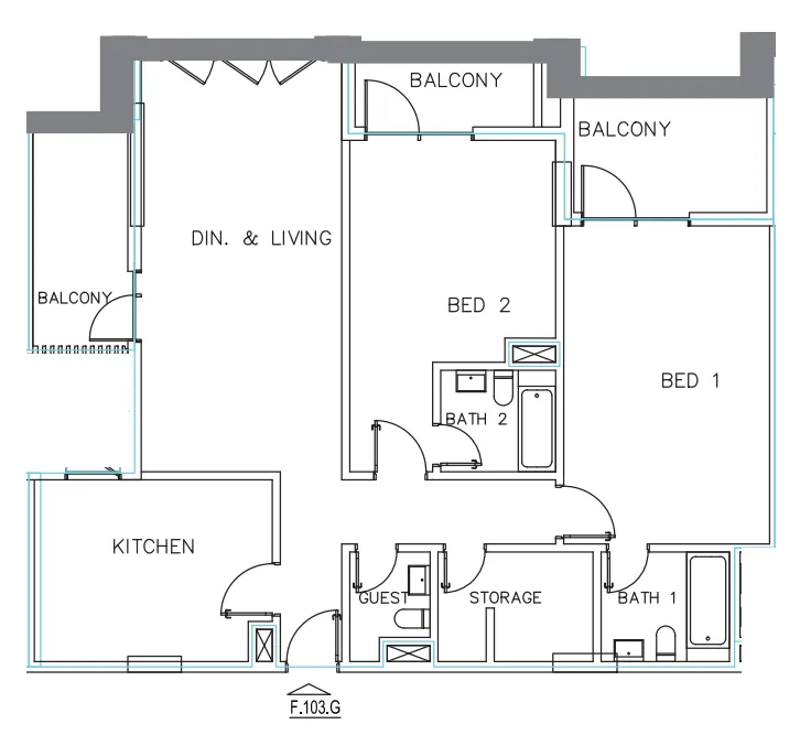 Janayen Avenue 2 bed floor plan, 1,586 sqft