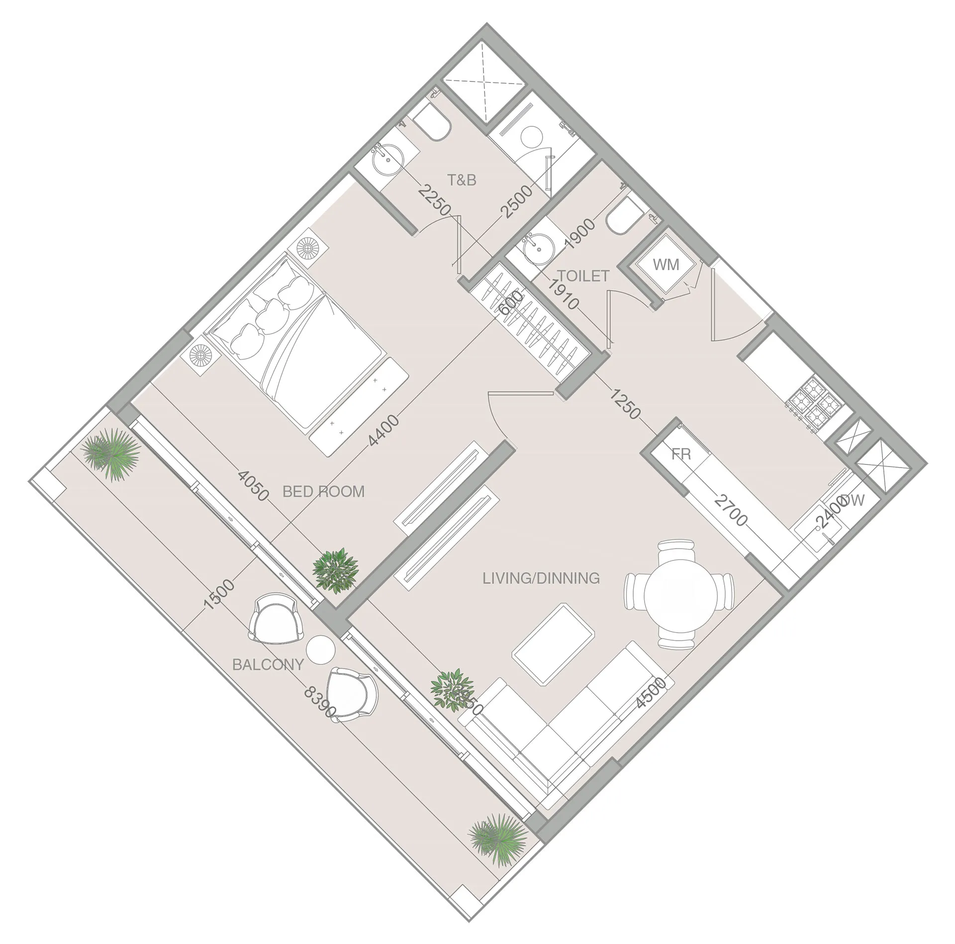 VERDAN1A 4 1 bed floor plan, 798 sqft