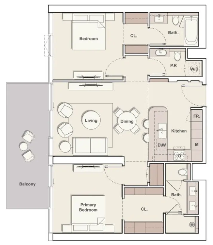 The Meriva Collection 2 bed floor plan, 1,281 sqft