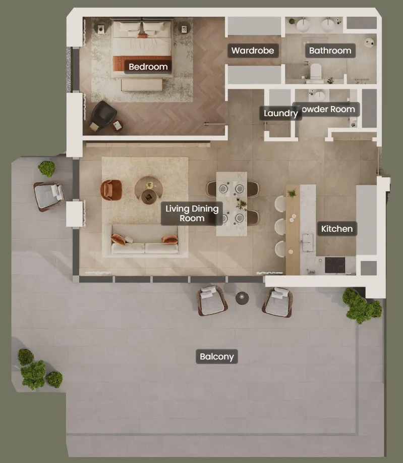 Sama Yas 1 bed floor plan, 1,838 sqft