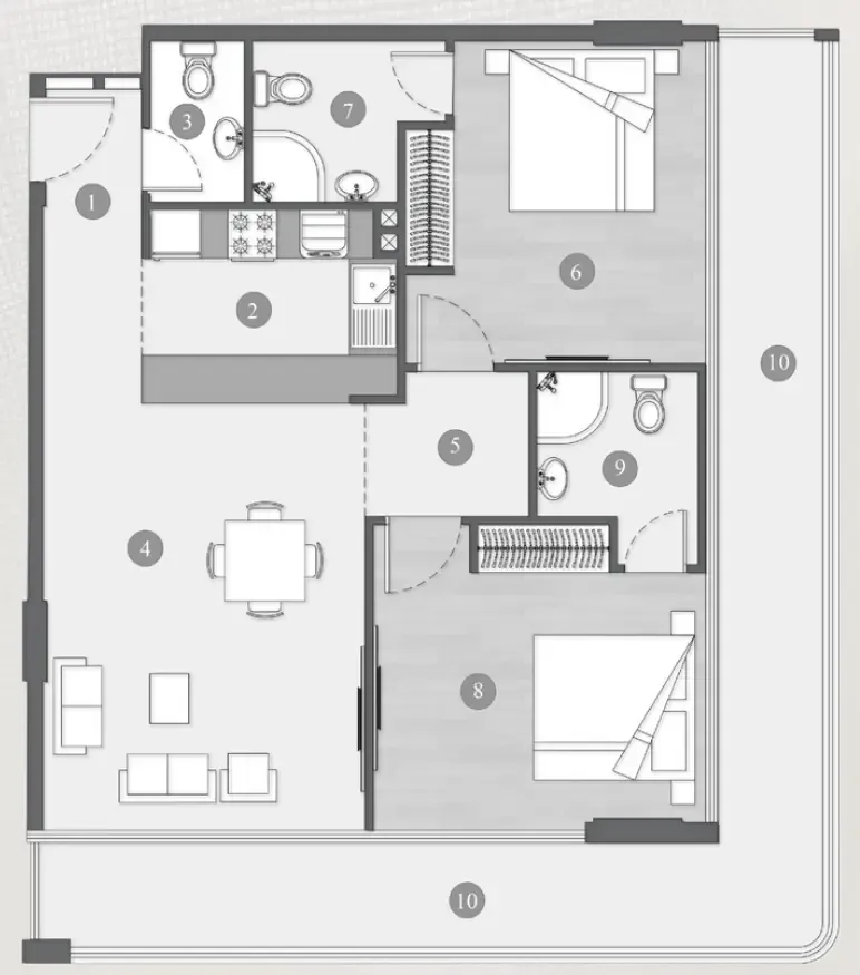 Elevia Residences  2 bed floor plan, 1,206 sqft