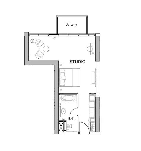 Damac Hills - Radisson Dubai Studio floor plan, 567 sqft