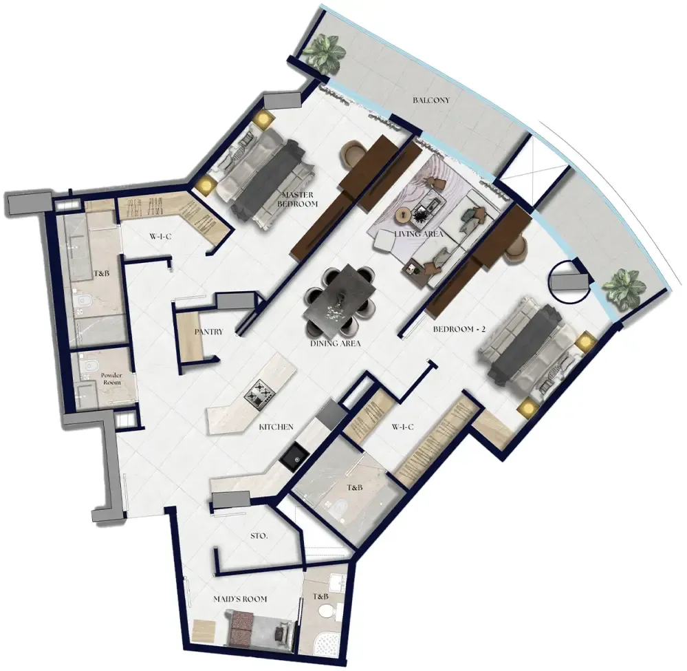 Xenia Residence 2 bed floor plan, 1,508 sqft