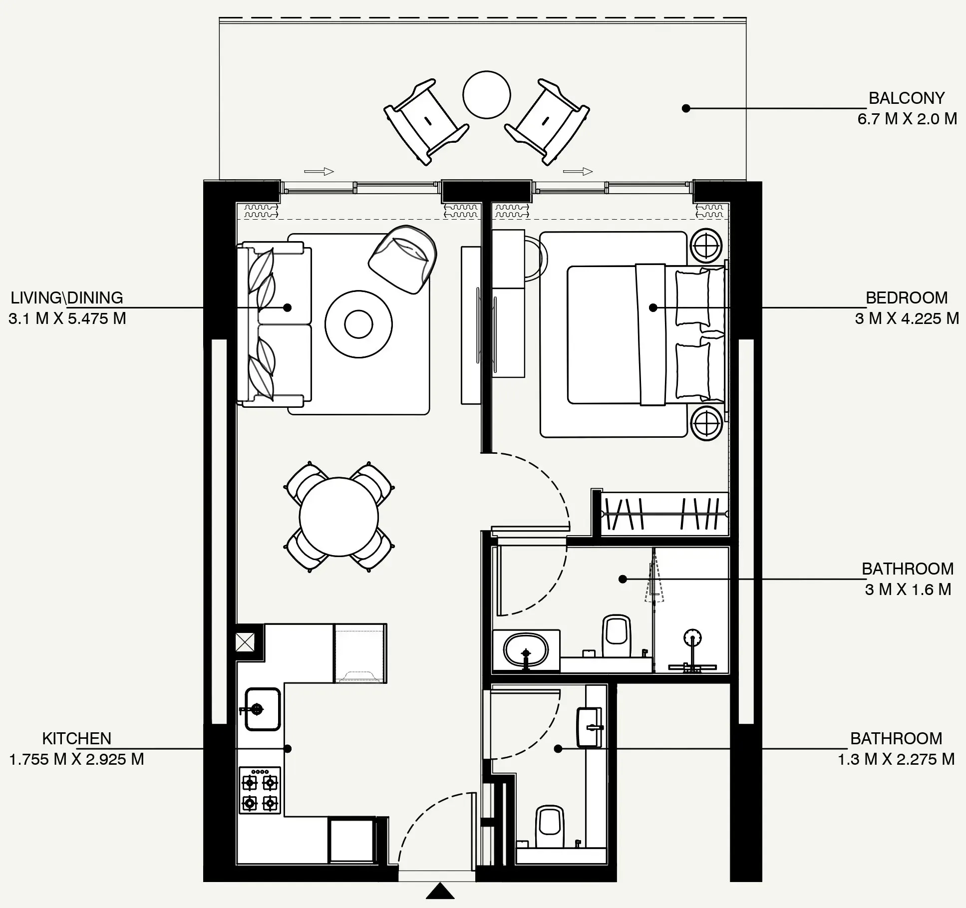 Azizi Venice 1 bed floor plan, 733 sqft