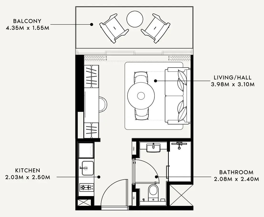 Azizi Milan Studio floor plan, 337 sqft