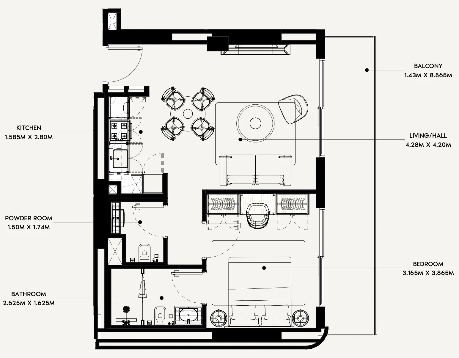 Azizi Rose 1 bed floor plan, 727 sqft