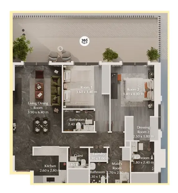 Bab Al Qasr Garden Residences 65 2 bed floor plan, 1,506 sqft