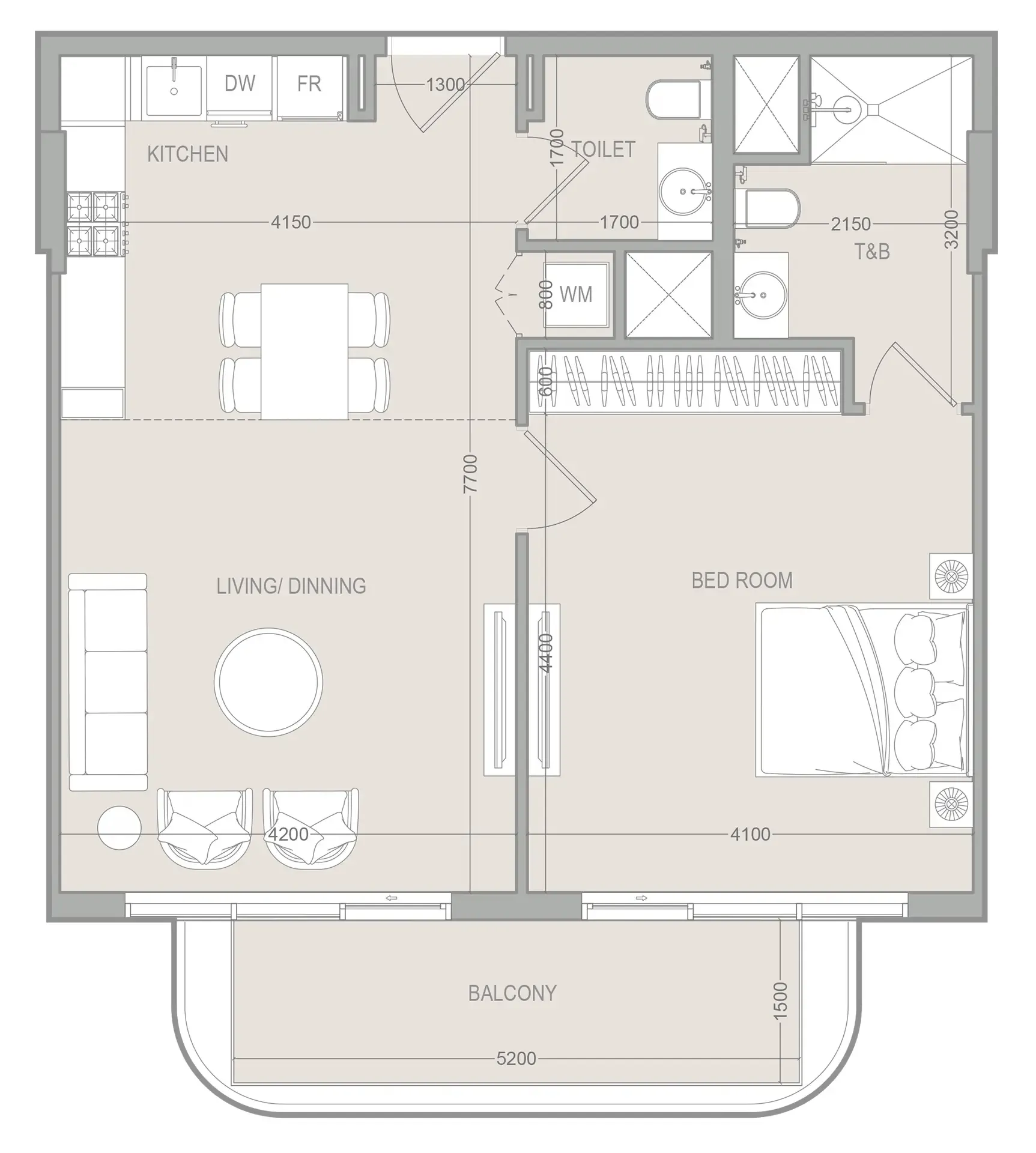 FLU1D ONE 1 bed floor plan, 817 sqft