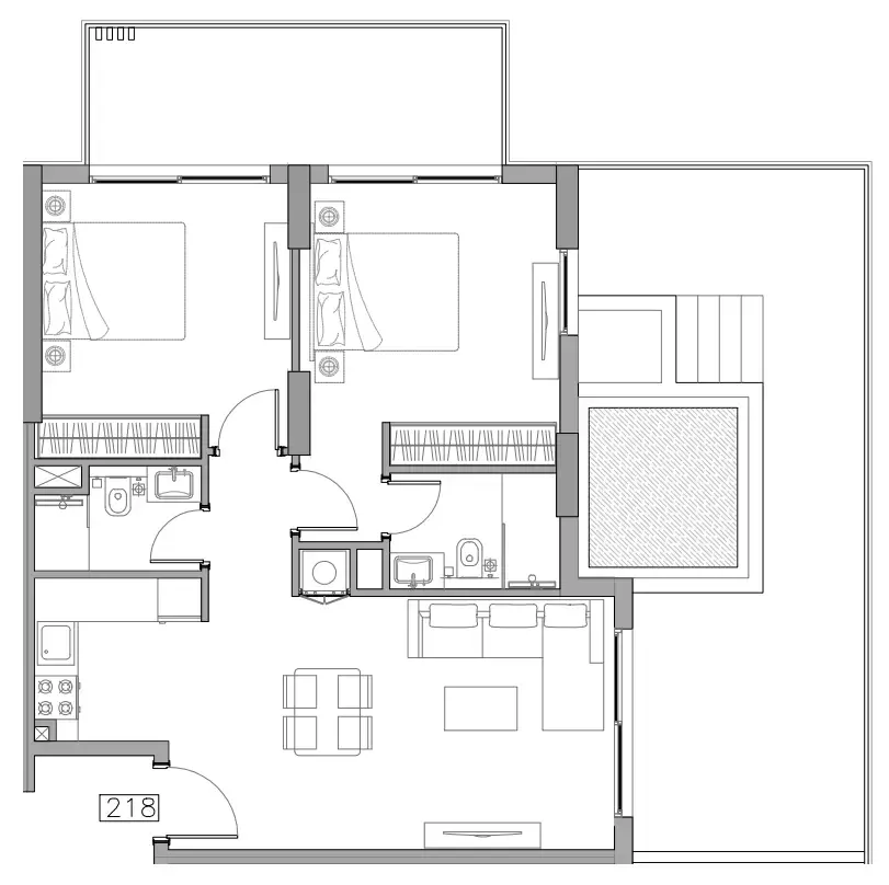 Trevino 2 bed floor plan, 1,267 sqft