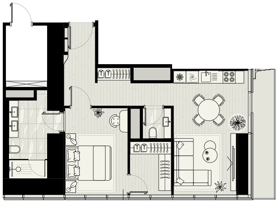 Iconic Tower 1 bed floor plan, 871 sqft
