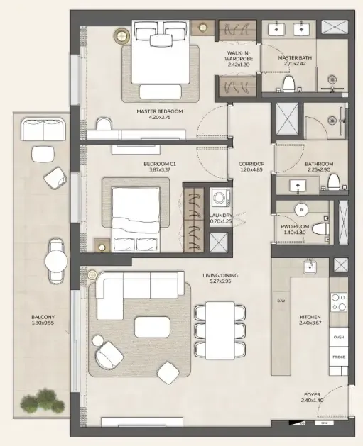 Expo Valley Views 2 bed floor plan, 1,361 sqft