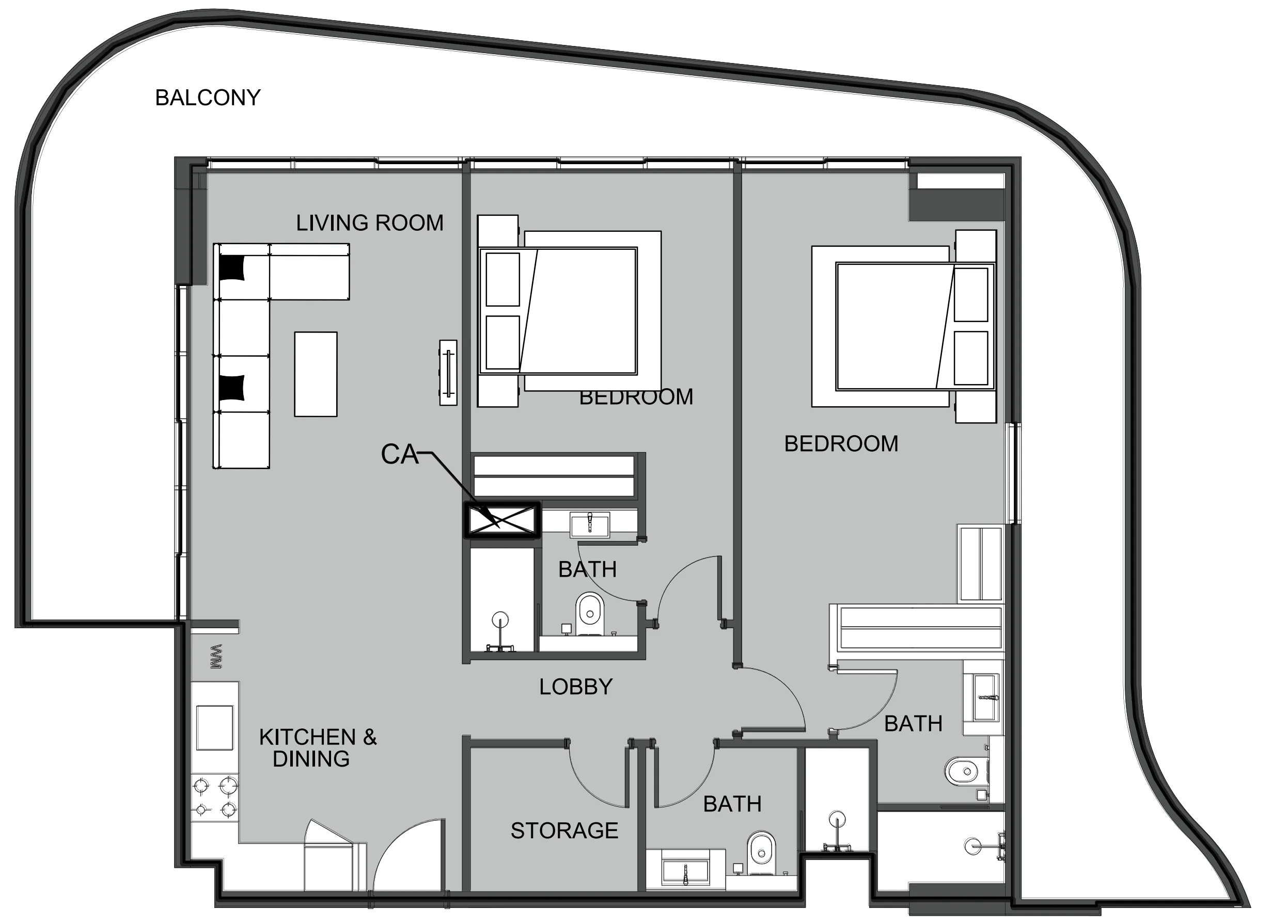 The Boulevard 2 bed floor plan, 1,488 sqft