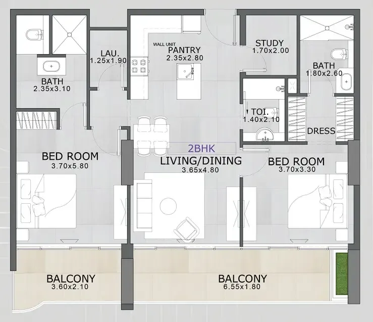 Floarea Skies 2 bed floor plan, 1,160 sqft
