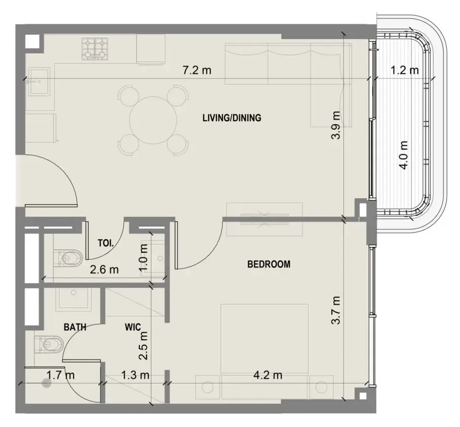 Blue Marina Residence 1 bed floor plan, 678 sqft