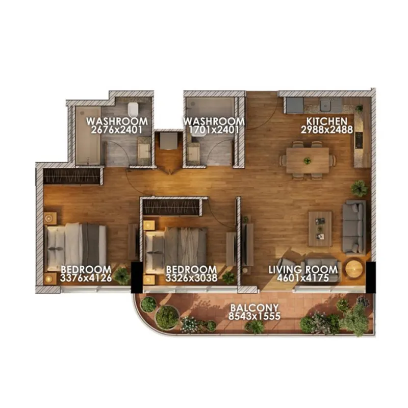 Zenith D1 2 bed floor plan, 983 sqft