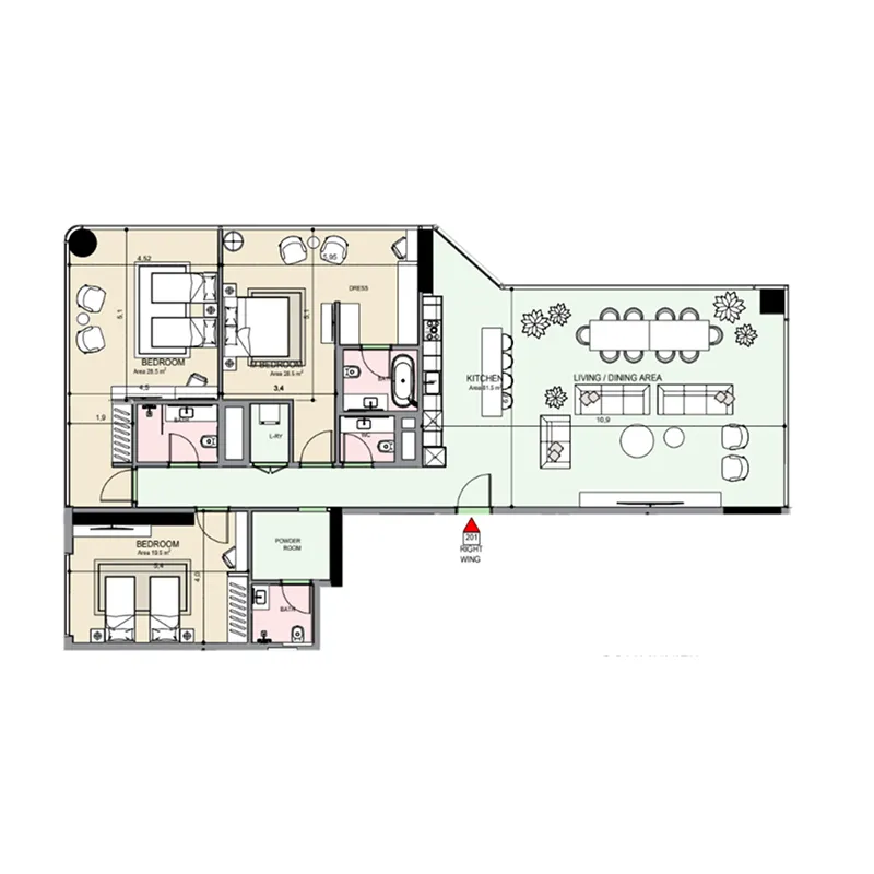 Edgewater Residences 1, 2 and 3 3 bed floor plan, 2,171 – 2,364 sqft