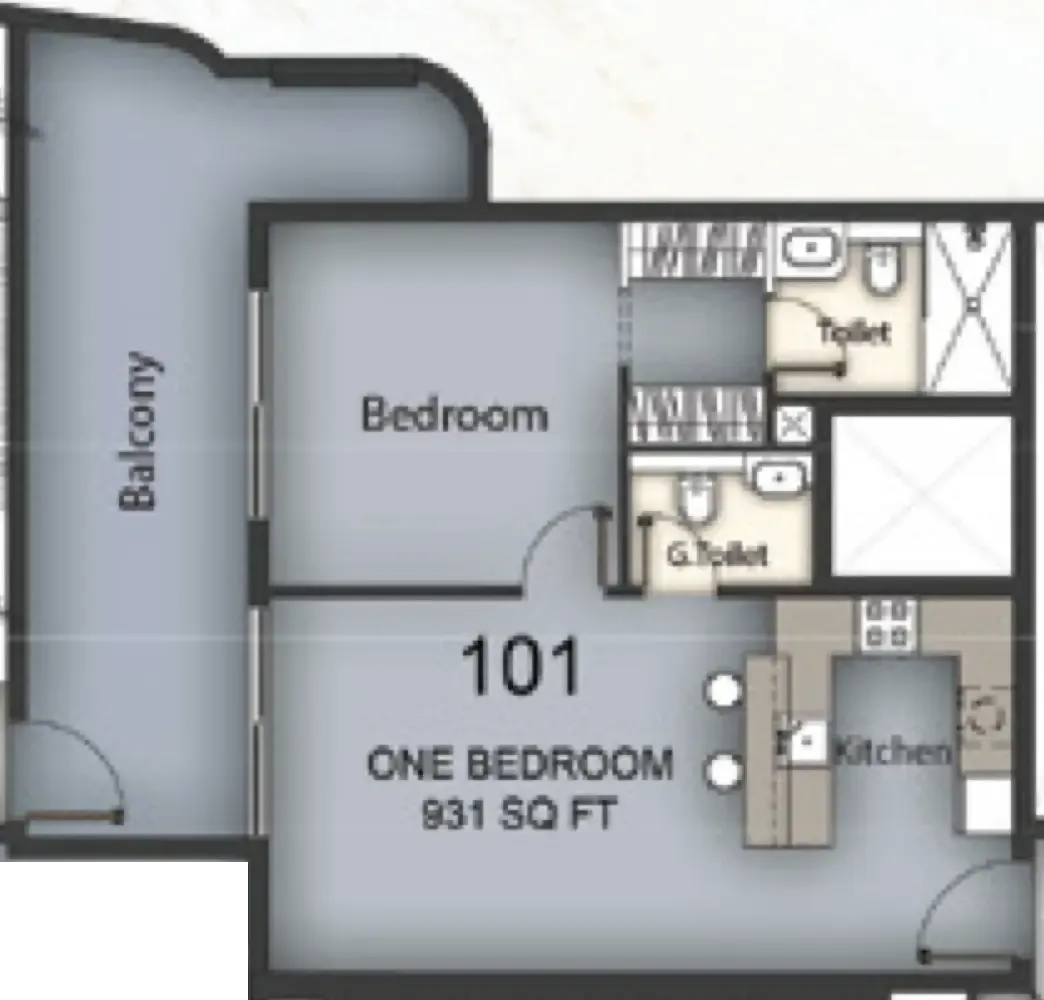 Chapter 02 by Newbury 1 bed floor plan, 931 sqft