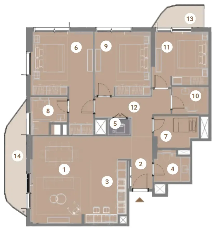 Takaya 3 bed floor plan, 1,629 sqft