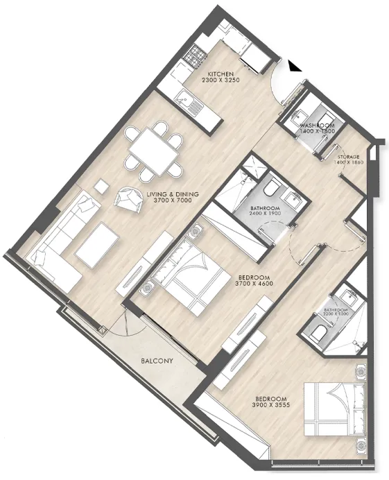 Capital Horizon Terraces 2 bed floor plan, 1,173 sqft