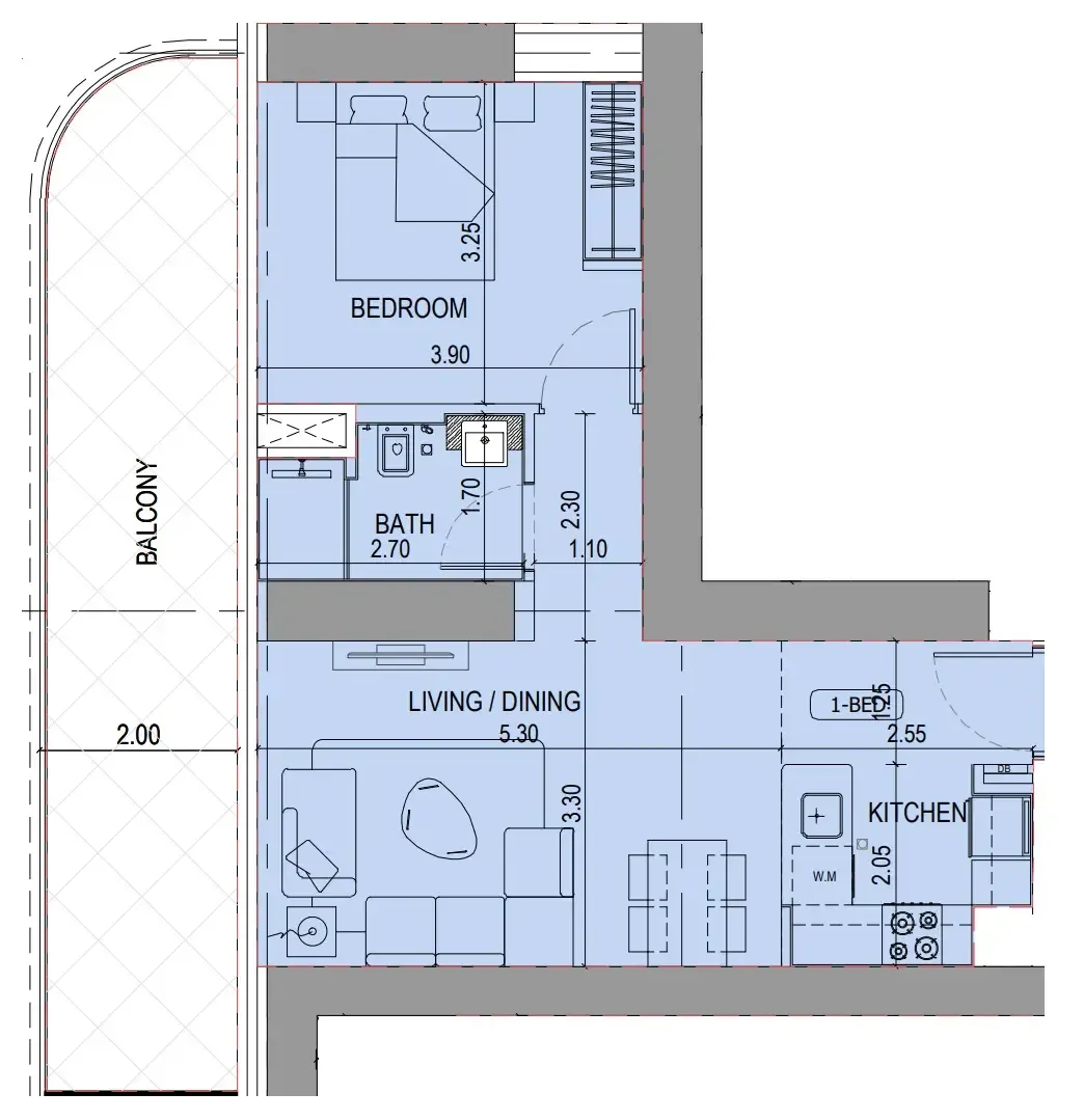 Binghatti Sky Terraces 1 bed floor plan, 816 sqft