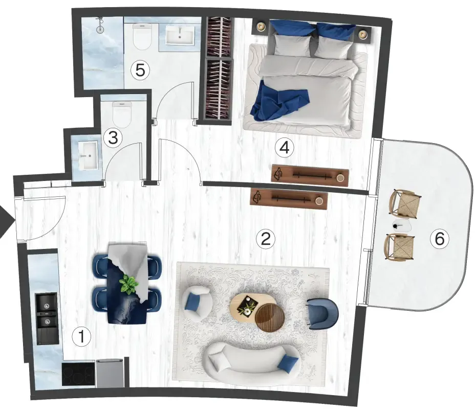 Radisson Blu Hotel & Residences 1 bed floor plan, 669 sqft