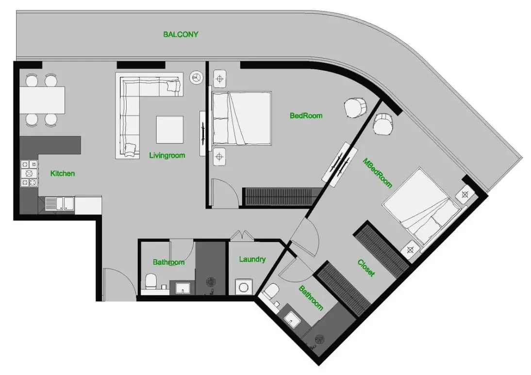 The Central Downtown 2 bed floor plan, 1,455 sqft