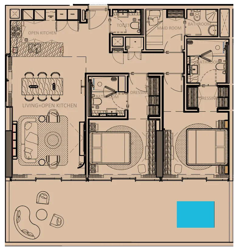 Sunset Bay Grand 2 bed floor plan, 1,633 sqft